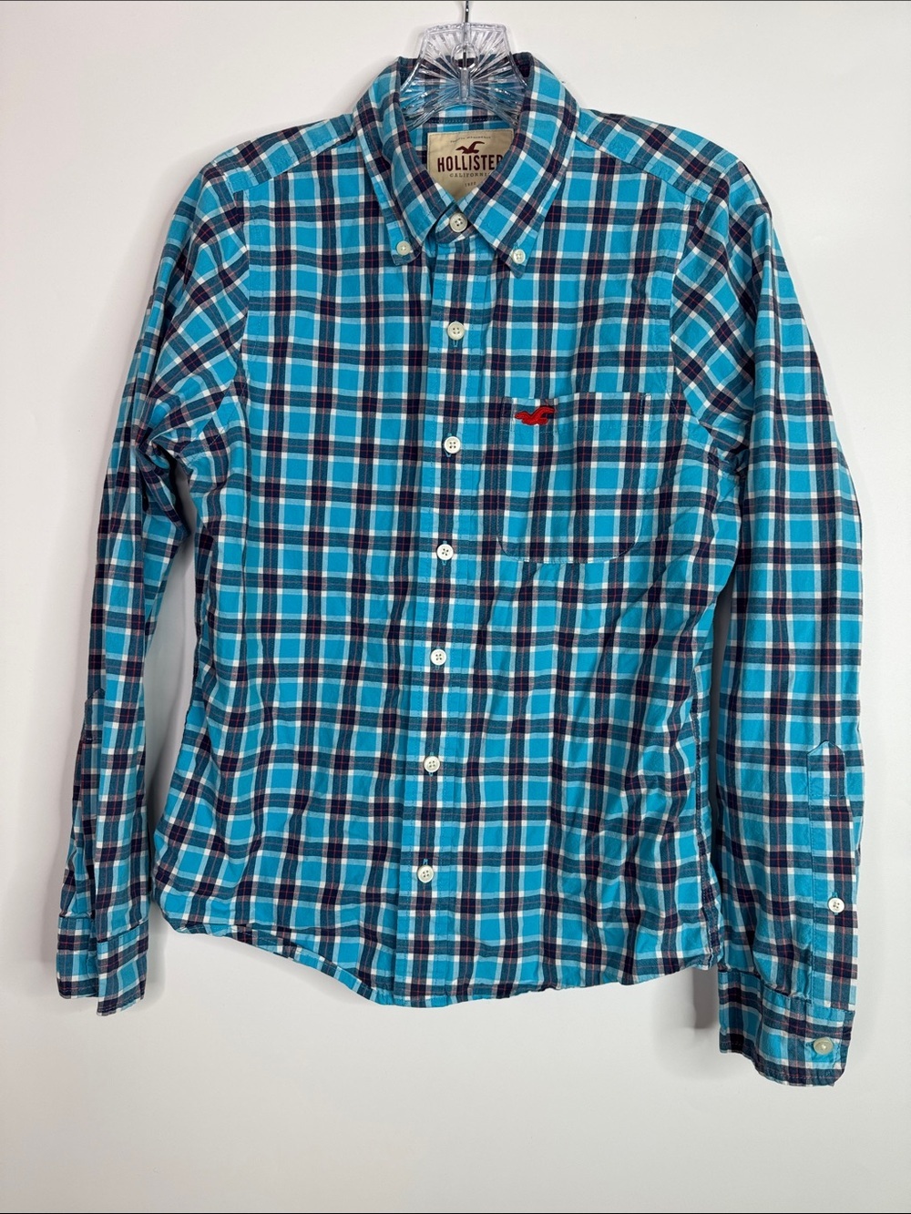 Hollister Blue Plaid Button Down Shirt Size Small